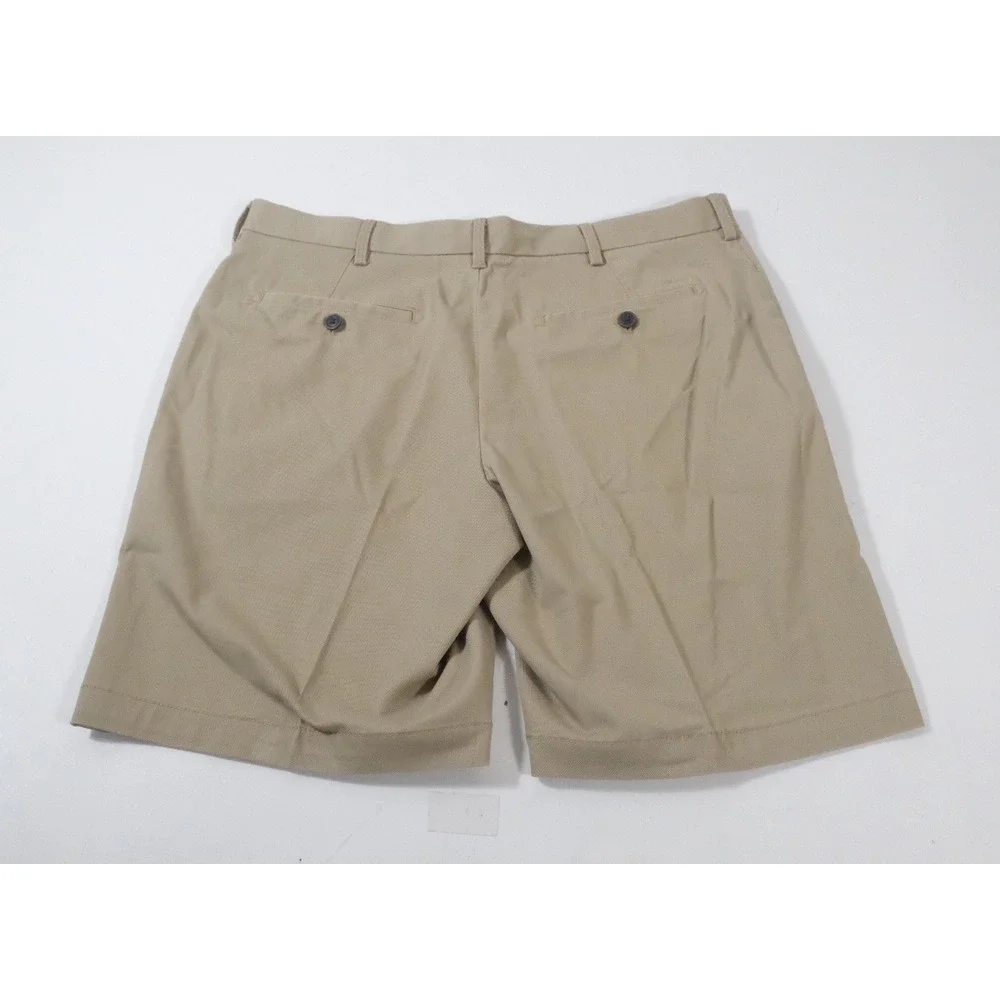 IZOD Shorts Mens 34 Khaki Chino Flat Front Cotton Blend Casual Classic Fit